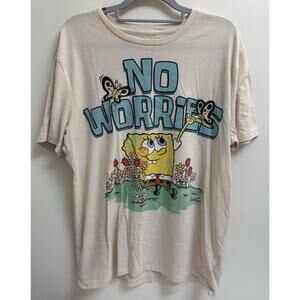 Old Navy SpongeBob No Worries Graphic T-Shirt Women's Size Large Beige